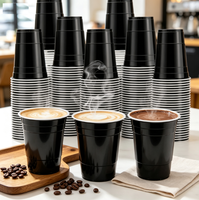 Gobelets en plastique noir jetables de 16 oz de haute qualité pour les fêtes de Noël, la restauration, les boissons froides, le café, les sodas et la crème glacée (vente en gros)