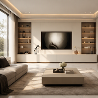Collection Salon Sur Mesure 2026 : Meuble TV Intégré Murale et Ensemble Table Basse Carrée – Mur Multimédia Minimaliste Blanc Nacré
