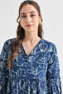 Robe longue en coton imprimé floral de couleur mélangée pour femmes à la mode avec bouton robe longue d'été pour les femmes - Product Image 2