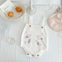 Romper Rajut Bayi Perempuan Musim Semi dan Gugur, Setelan Baju Bayi Lucu Bermotif Bunga, Pakaian Bayi Katun