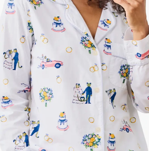Pyjama en coton à manches longues personnalisé pour femme, ensemble de vêtements de nuit imprimés avec chemisier et pantalon à passepoil contrastant, pyjama de luxe pour femme - Product Image 3