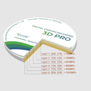 Bloc de zircone multicouche Vsmile HappyZir 3D Pro 10 mm compatible avec le système de fraisage <span class=keywords><strong>CAD</strong></span>/CAM Amann Girrbach, matériau céramique dentaire - Product Image 3