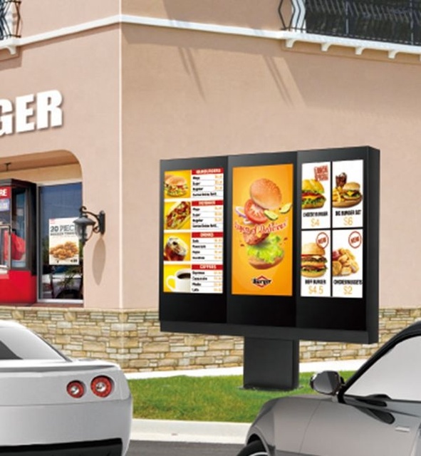 65 Inch Outdoor Advertising Lcd Digital Signage Totem Kiosk IP56 Waterproof Vertical Drive-thru Menu Board