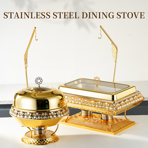 OULU Luxury Gold Divided Inner Chafing Dish Set Catering Wedding <strong>Buffet</strong> <strong>Server</strong> with Stainless Steel Brass Glass Table Top 8L/9L - Product Image 2