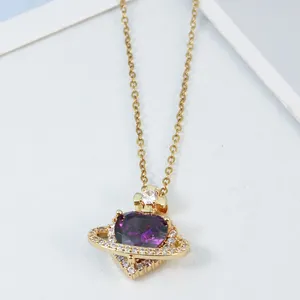 Purple Heart Gold-plated Pendant Necklace For Women's Fashion Accessories Suitable For Daily Wear