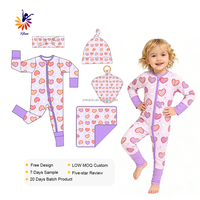 Organische bamboevezel Valentijnsdag baby romper met aangepaste hittetransfer logo patroon kleur maat lage minimale bestelhoeveelheid hartprint slaappak
