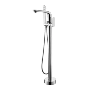 Chrome Waterfall Bathtub Faucet Floor Mounted Brass Square Bath Shower Set With Handshower Freestanding Tub Sink Tap Clawfoot