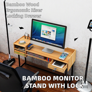 Welcome to Customize WO5782 Desktop <b>Computer</b> Bamboo Monitor <b>Stand</b> Riser with <b>Desk</b> Storage /Organizer & Drawer with Lock - Product Image 2