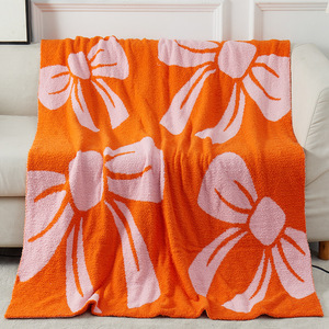 New Cherry Bow Series Knitted Sofa Microfiber Half Fleece Blanket - Product Image 3