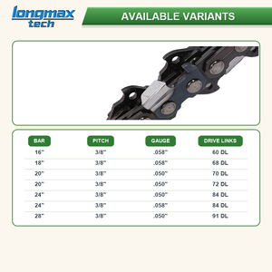 <span class=keywords><strong>Cadena</strong></span> de Repuesto Profesional LongMax de 3/8" de Paso, .050, .058, .063, para <span class=keywords><strong>Motosierra</strong></span>, 14-36 Dientes, Cincel Completo, Acero al Manganeso OEM - Product Image 4
