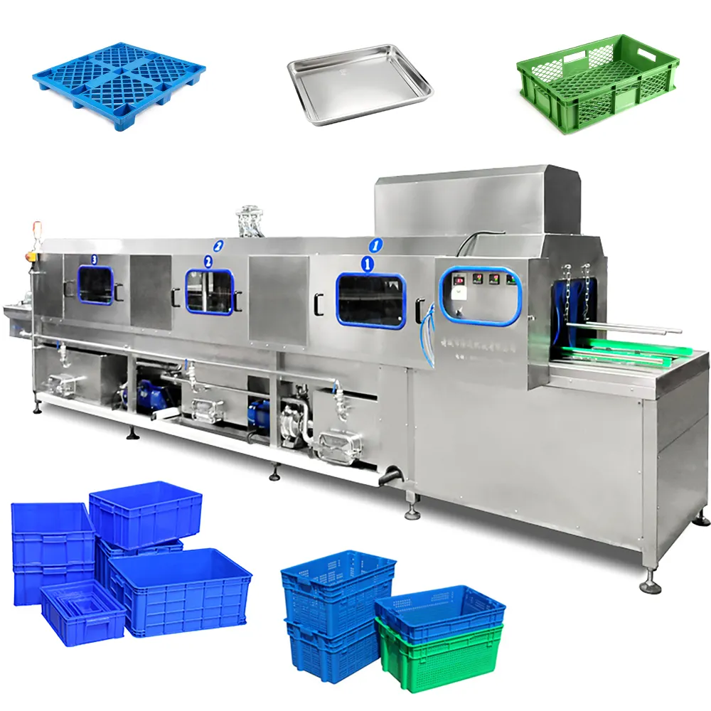 High Efficiency Automatic Commercial Basket Washing Machine Crate Pallet Tray Washer and Dryer