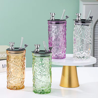 Ours en peluche tasse de paille jus boisson tasse bureau grande capacité tasse à café en verre avec couvercle et paille mur transparent tasse à boire