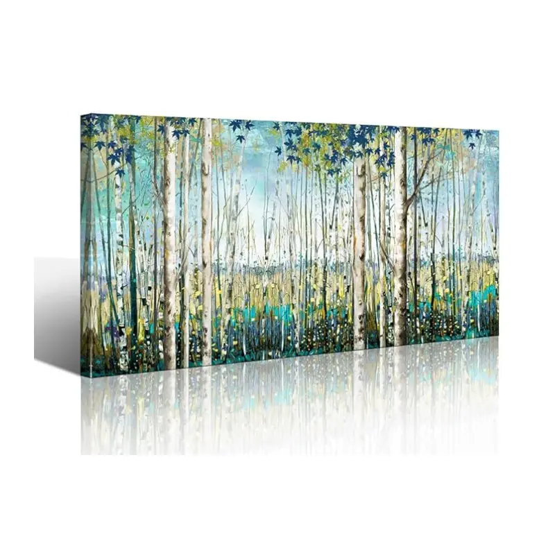 Green View White Birch Forest Canvas oil Painting abstract oil painting on canvas handmade for Home decorative