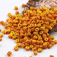 Manik-manik Kaca Bohemian Bergaris Motif Labu 5mm, Kemasan Besar 450g untuk Pembuatan Perhiasan Gelang DIY