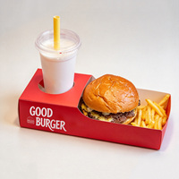 Boîte à hamburger en papier kraft recyclé personnalisée - Contient des hamburgers et des boissons - Emballage pour la restauration rapide à emporter - Logo personnalisé