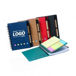 Personalized 4.5\" X 5.5\" Spiral Notebook Kraft Paper Cover <b>Sticky</b> <b>Notes</b> Colored Tabs Promotional Wholesale Gift for Pen Users - Product Image 1
