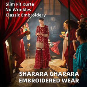 Sharara Gharara con Bordado Indio, Reversible para Verano e Invierno, Sin Arrugas, Corte Ajustado, para Fiestas, en Georgette Cosido, Largo Midi - Product Image 2