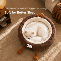 Coussin pour chien en flanelle d'hiver, confortable et rond, avec coussin amovible et lavable, design mignon à grands yeux, pour chiens et chats de petite et moyenne taille