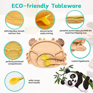 100% écologique biodégradable <span class=keywords><strong>bambou</strong></span> bébé sevrage alimentation crabe forme plaque forte aspiration enfants assiettes en bois - Product Image 5