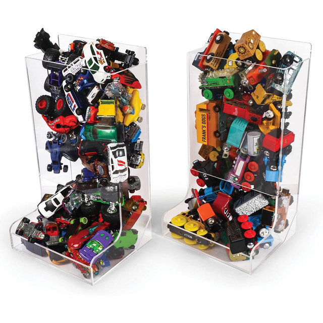 Custom Wall Mount Clear Acrylic Toy Car Dispenser Case Display Rack for Building Blocks and Toy Cars