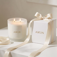 Bougie parfumée AIKUN en verre rond grand format avec mèche en coton, cire blanche, étiquette minimaliste, emballage cadeau pour événements et faveurs