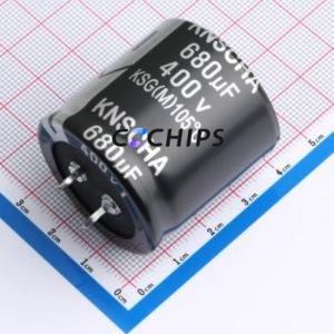 Condensateur électrolytique en aluminium à encliquetage LSG400M687T353S1AA, composant traversant (THT), D35xL35mm 680uF 20% 400V 10mm - Product Image 1