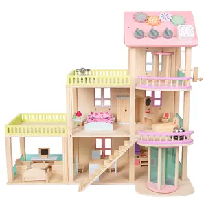 Yeni varış çocuk ahşap pembe DIY asansör prenses bebek evi rol oynamak oyunu eğitici hediye oyuncaklar kızlar için