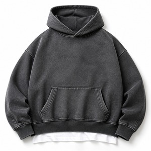 Sweat à capuche vierge pour homme, en molleton bouclette, coupe oversize à épaules tombantes, en coton, personnalisable avec logo, pour marques - Product Image 1