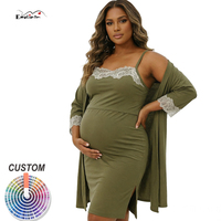 Ensemble 2 pièces de nuit et de maternité grande taille avec robe de nuit à bretelles spaghetti et robe de chambre à poignets en dentelle, personnalisable, vente en gros