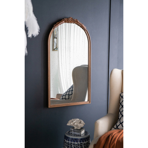Hand Carved Rose Antique Mirror <b>Frame</b> Wood <b>Arch</b> Wall Mirror 23 X 42 Brown For Living Room Bathroom Entryway Decor - Product Image 4