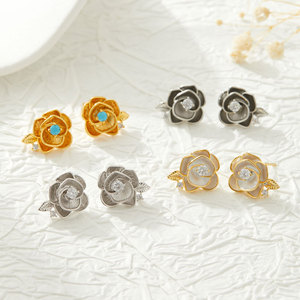 Retro Rose <b>Stud</b> <b>Earrings</b> S925 <b>Silver</b> Needle Flower Shape Party Jewelry Women's Fashion <b>Earrings</b> - Product Image 1