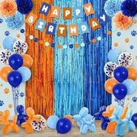 Lot de Décorations d'Anniversaire Bleu Orange en Gros : Bannière, Pompons, Guirlande Scintillante, Ballons – Fournitures Minimalistes pour la Première Fête d'Anniversaire de Bébé