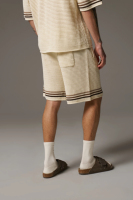 Ensemble short et t-shirt à manches courtes en coton avec poche en maille vintage personnalisé pour hommes, épaule tombante contrastée, tricot au crochet, rayure et tennis