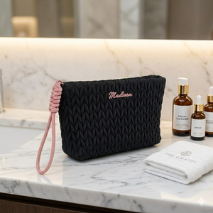 Black Quilted Puffy <b>Makeup</b> Bag Pink Wristlet Cosmetic Pouch Classic Travel Toiletry Organizer <b>Case</b> For Elegant Women - Product Image 6