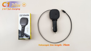 Cargador de Coche C21 con Cable Retráctil Integrado, Puerto <span class=keywords><strong>IOS</strong></span> Tipo-C, PD 3.0, Carga Rápida de 30W, Encendedor de Cigarrillos, Cargador para Vehículo C1 - Product Image 4