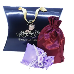 Benutzer definierte billige Webart Logo Geschenk Satin Haar tasche mit Band Seide Perücken Satin Haar tasche Bedruckte Kordel zug Tasche Staub Satin Haar tasche