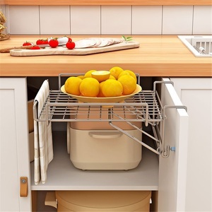 Non-Folding Stainless Steel Kitchen Countertop Storage <b>Cabinet</b> with Double Tier Box Waterproof Hanging Table Board Partition - Product Image 3