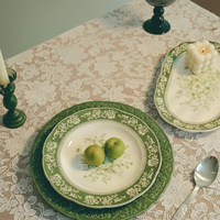 Assiettes de Dîner en Porcelaine Verte Grande Taille, Design Floral Nordique, Écologiques, Jetables, Lavables au Lave-Vaisselle, Luxe Vintage, Vente en Gros