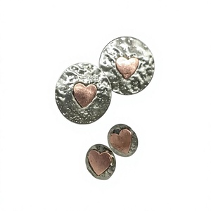 stainless steel and Copper Heart Pattern <b>Post</b> <b>earrings</b> Hammered Details Fashionable Wedding Party Stud <b>Earrings</b> - Product Image 2