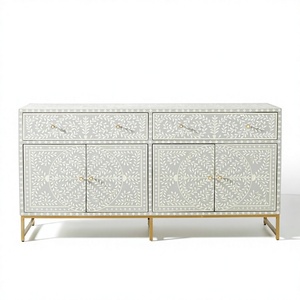 Modern Bone Inlay <b>Chest</b> of Drawers Handmade Wooden Cabinet with Floral Pattern - Product Image 1
