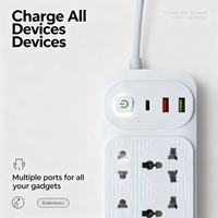 Regleta de Enchufes Universal, Cable de Extensión de 2 Metros con 2 Puertos USB y 1 Puerto Tipo C, Enchufe Compatible con Voltaje Global