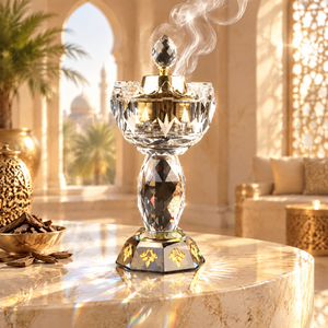 Luxuriöser Kristall-Arabischer Weihrauchbrenner <span class=keywords><strong>Gold</strong></span> Metall Mabkhara Bakhoor Räuchergefäß Ramadan Geschenk Heimdekoration Großhandel - Product Image 2