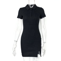 Nouvelle Robe Moulante d'Été à Col Polo, Sexy et de Haute Qualité, en Maille Sportive à Manches Courtes