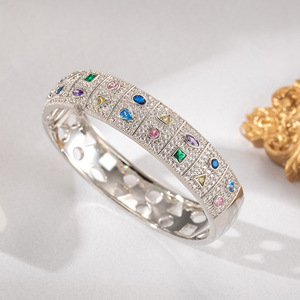 Geometric Enamel <b>Bangle</b> Gold And <b>Silver</b> Zinc Alloy Micro Insert Women's Jewelry Gift Fashion <b>Bracelet</b> - Product Image 2