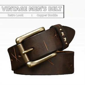 เข็มขัดหนังวัวฟอกวินเทจทำมือคุณภาพสูงเครื่องประดับหนังแท้แฟชั่นสตรีทแวร์ออกแบบเฉพาะตัว - Product Image 2