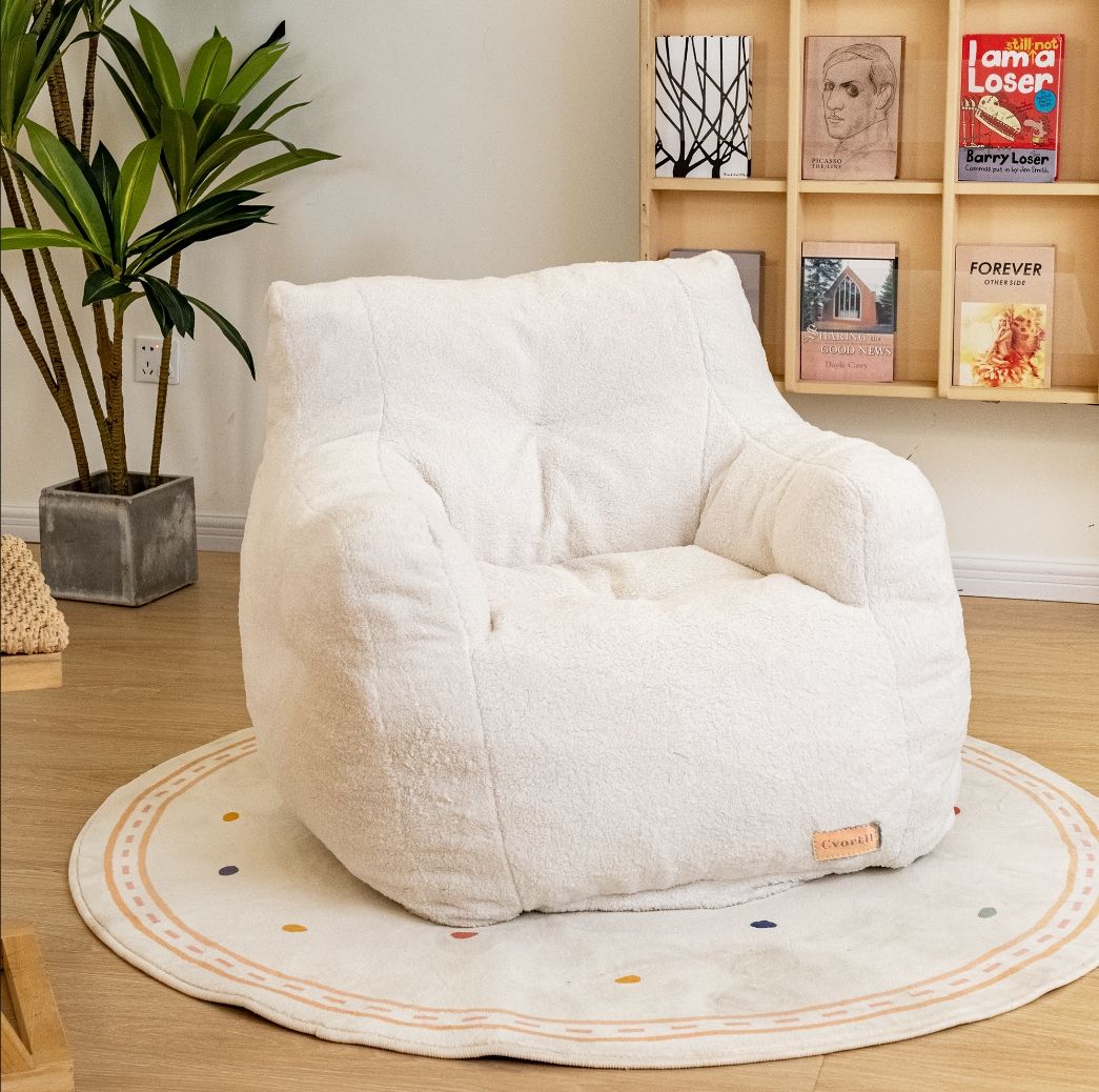 Cozy White Faux Fur Bean Bag Sofa Chair with Foam Filling OEM