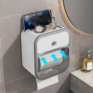 Caja de papel higiénico <span class=keywords><strong>sin</strong></span> punzonado soporte de papel higiénico caja de almacenamiento de inodoro doméstico soporte de rollo de papel montado en la pared cajón de papel - Product Image 3