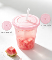 Tasse en silicone réutilisable de qualité alimentaire avec couvercle et paille, Mug transparent de qualité supérieure pour thé, café, lait, jus, yaourt