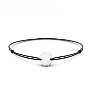 Adjustable 925 Sterling Silver Disc Cord Bracelet | Minimalist <b>Engravable</b> Round Charm Jewelry for Men & Women - Product Image 1