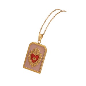 Pendentif Cœur Multicolore Carte de <span class=keywords><strong>Tarot</strong></span> Personnalisé en Acier Inoxydable pour Femme avec Chaînes en Bambou Tendance Sportif Nouveau Modèle Transfrontalier - Product Image 5